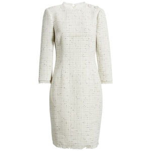 ELIZA J New With Tag Fringe Trim Bouclé Tweed Sheath Dress Ivory White Size 6